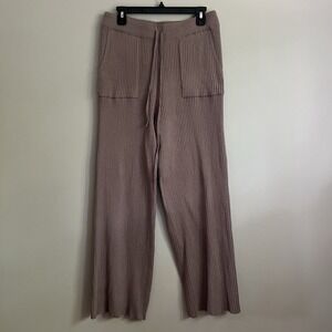 Jason Wu Womens Small Ribbed Knit Wide Leg Lounge Pants Mauve Casual Drawstring